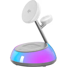 Бездротовий зарядний пристрій Wiwu 3in1 Aurora Qi2 with MagSafe White (Wi-W036) [136236]