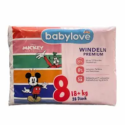 Дитячі одноразові підгузники Babylove Premium 8 (18+) кг, 28 шт
