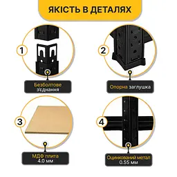 Стелаж кутовий LEOBRO Premium Black 180 х 90 х 40 см, 175кг/полиця, 5 полиць (LB-R124) - мініатюра 7