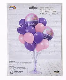 Набір повітряних фольгованих кульок Happy Birthday з сердечками надувні декоративні для свят 12 шт. - мініатюра 2