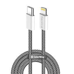 Кабель Type-C - Lightning, 2 м, чорний, ColorWay, 27 Вт, 3A, Braided Cotton (CW-CBPDCL068-BK)