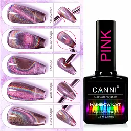 Гель-лак Canni Rainbow cat Pink райдужний голографічний 7.3 мл - мініатюра 2