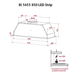 Витяжка повновбудована Perfelli BI 5453 I 850 LED Strip - мініатюра 12