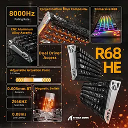 Ігрова магнітна клавіатура ATTACK SHARK R68 HE / Дротове підключення / Magnetic Switch / Black Carbon - мініатюра 2