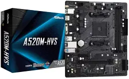 Мат.плата AM4 (A520) ASRock A520M-HVS, A520, 2xDDR4, Int.Video(CPU), 4xSATA3, 1xM.2, 1xPCI-E 16x 3.0, 1xPCI-E 1x 3.0, ALC887, RTL8111H, 6xUSB3.2/6xUSB2.0, VGA/HDMI, MicroATX