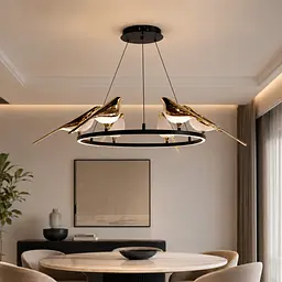 Світлодіодна підвісна люстра Artlight 21130/6GD із шістьма декоративними птахами, 26 Вт, чорний + золото