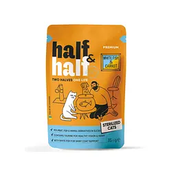 Вологий корм для кішок Half&Half для стерилізованих з білою рибою та морквою в соусі 85 г (4820261921908)