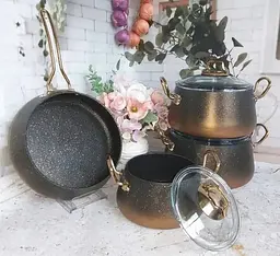 Набір каструль O.M.S. Collection 3041 з гранітно-мармуровим покриттям Мідний (Туреччина) - мініатюра 3