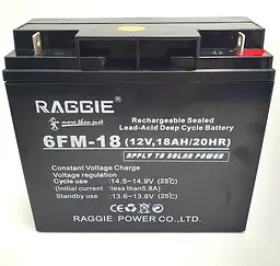 Акумуляторна батарея до ДБЖ 12В 18Ач акумулятор AGM 12v 18A RAGGiE 6FM-18 (12V,18AH/20HR) - мініатюра 3