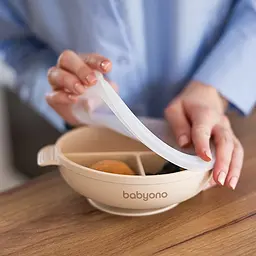 Силіконова тарілка Babyono  з присоскою та кришечкою бежева (1661/03) - мініатюра 5