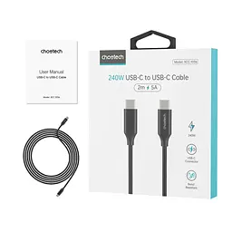 Кабель Choetech ХСС-1036 Black USB-C to USB-C PD3.1 240W 2m (43-00126) - мініатюра 3