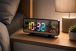 Годинник VST 888H RGB з датчиком температури / Годинник електронний настільний з дзеркальним дисплеєм / Дзеркальний LED годинник з будильником - мініатюра 2