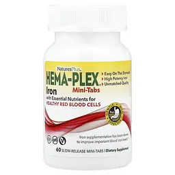 Залізо Hema-Plex 60 міні-таблеток із повільним вивільненням NaturesPlus vit0005965