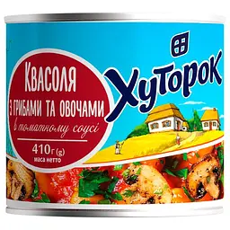 Квасоля Хуторок з грибами та овочами в томатному соусі 410 г