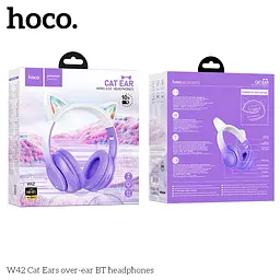 Навушники бездротові повнорозмірні Hoco W42 Cat Ear з підсвічуванням бордові - мініатюра 2