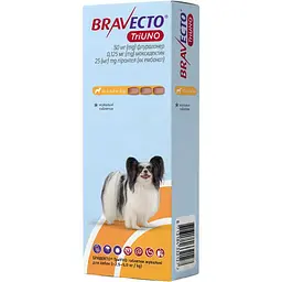 Таблетки жувальні Bravecto TriUNO 50 мг від бліх кліщів та гельмінтів для собак вагою від 2.5 до 5 кг 1 шт.  