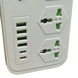Мережевий фільтр подовжувач 2 метри на 3 розетки, 4 USB 3.4A, 2 Type-C з вимикачем та заземленням 3000Вт 16А Power Socket J07 білий - мініатюра 14