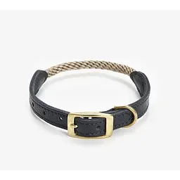 Шкіряний нашийник з канатиком для собак "Caviar Terra" XL чорний (обхват шиї 46-54см)