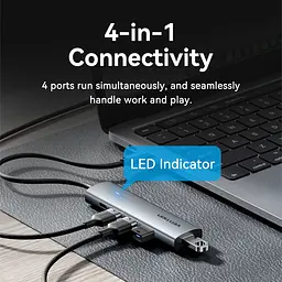 Хаб USB 3.0 Type-C -> 4xUSB 3.0/1xUSB-C, 5Gbps, Black Vention - мініатюра 7