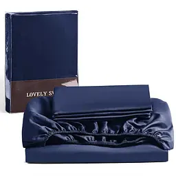 Набір Lovely Svi 3 шт: простирадло на резинці 160 х 200 + 30 см і 2 наволочки 50х70 сатин люкс 300ТС (135г/м2) Navy Blue (590326)