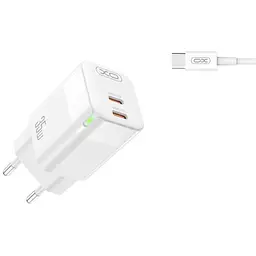 Мережевий зарядний пристрій XO CE07EU PD 35W GaN lamp display fast Charger with TYPE-C cable білий - мініатюра 3