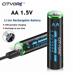 Акумулятор AA Cityork 1.5v 3000mwh літій-іонний + USB (Чорний) - мініатюра 2
