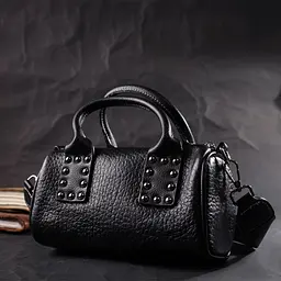 Шкіряна жіноча сумка з металевими акцентами на ручках Vintage 22369 чорна