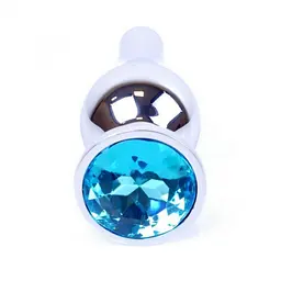 Металева анальна пробка з кристалом Boss Jewellery Silver Butt Plug Light 9.5 см (блакитний) - мініатюра 2