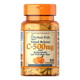 Вітаміни та мінерали Puritan's Pride Vitamin C 500 mg with Bioflavonoids and Rose Hips Time Release, 100 каплет