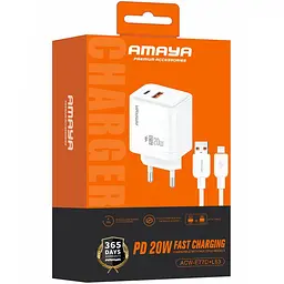 МЗП Amaya E77D PD20W+QC3.0 (1USB-A/1C) + кабель USB to Lightning White - мініатюра 2