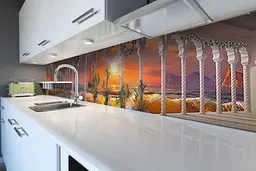 Кухонний фартух самоклеючий Барвистий захід сонця наклейка ПВХ колони море корабель 60х250 см Happy Pocket Z180358