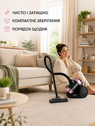 Побутовий пилосос для дому без мішка 800 Вт, циклонний контейнерний пилосос з автоматичним змотуванням кабелю 2 л, чорний із - мініатюра 8