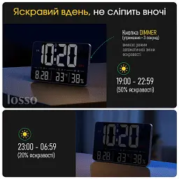 Годинник електронний настінний та настільний LOSSO GRAND WC-600 Будильник з пультом Black (18968) - мініатюра 4
