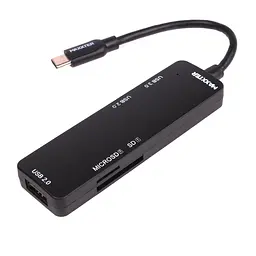 Хаб USB Maxxter HU3C-3PTF-01, чорний, Type-C 3.0 - 1xUSB 3.0/2xUSB 2.0/microSD/SD, кабель 12 см