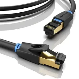 Патч-корд 0.5м, S/FTP cat 8 RJ-45 black Vention (IKABD) - мініатюра 2