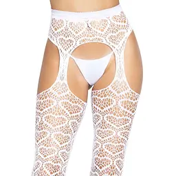 Ажурні колготки із сердечками Leg Avenue Heart White, One Size, імітація панчіх - мініатюра 6