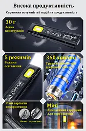 Міні-ліхтар WS-D057 COB 550 lm, ультратонкий 8 мм, Type-C, магніт/кліпса, 5 режимів, до 6 год - мініатюра 7