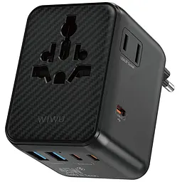 Мережевий універсальний перехідник UA010 Warrior GaN 45W + 2USB-A/3C Black Wiwu teh0030543