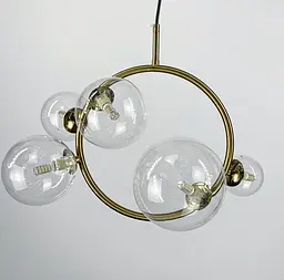 Мініатюрна люстра у формі кільця в латуні з прозорими плафонами Bubble | Арт. H 069/5 AB | Line F