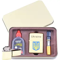 Запальничка + бензин, мундштук у коробці Kantai XT-4930-1 Gold Герб України (10847)