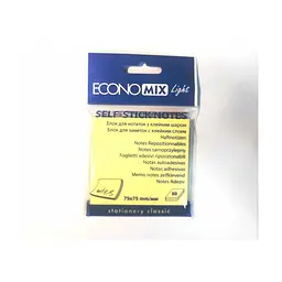 Блок для заміток з липким шаром 75х75мм Economix Light 80 аркушів жовтий (12) E27932