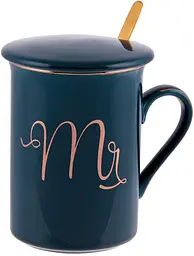 Кружка порцелянова Coffee Prelude "Mr" з кришкою та ложкою Bona 380 мл kuh0009786