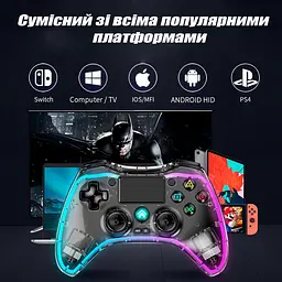 Прозорий Бездротовий Джойстик для PS4 та ПК з RGB підсвічуванням Джойстик Бездротовий Геймпад для ПК Телефону Комп'ютера Bluetooth - мініатюра 3