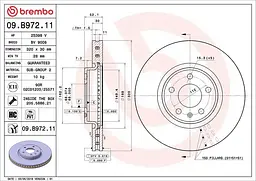 Диск гальмівний передній Audi A4 B8, A5, Q5, A6 C7, A7 07-19р Brembo (09.B972.11)