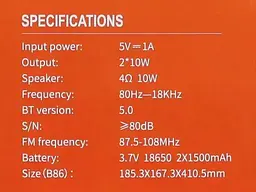 Портативна колонка BKK B86 Акустична система 20 Вт 2 x 4" RGB підсвічування 3000 мАг TF Card Чорний - мініатюра 6