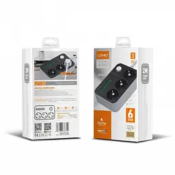 Мережевий фільтр подовжувач чорний 3 розетки з 6 USB 2м із захистом із заземленням LDNIO SE3631 2500W 10A - мініатюра 9