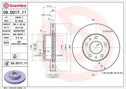 Диск гальмівний вентильований Citroen Jumper III, Fiat Ducato 05-25р Brembo (09.D017.11)