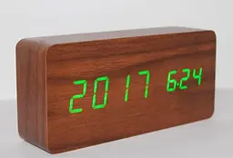 Електронні настільні LED годинники прямокутні під дерево WOODEN CLOCK VST 862 коричневий Зелене підсвічування