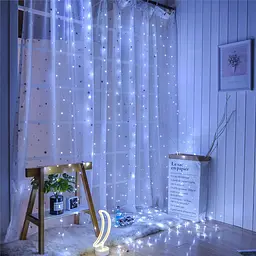Гірлянда штора Водоспад 720 led 3х3м Велика кругла лампа (прозорий провід, 15 ниток) Холодний білий - мініатюра 2