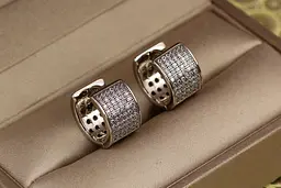 Сережки Xuping Jewelry широкі кільця з камінням 1.2 см сріблясті - мініатюра 2